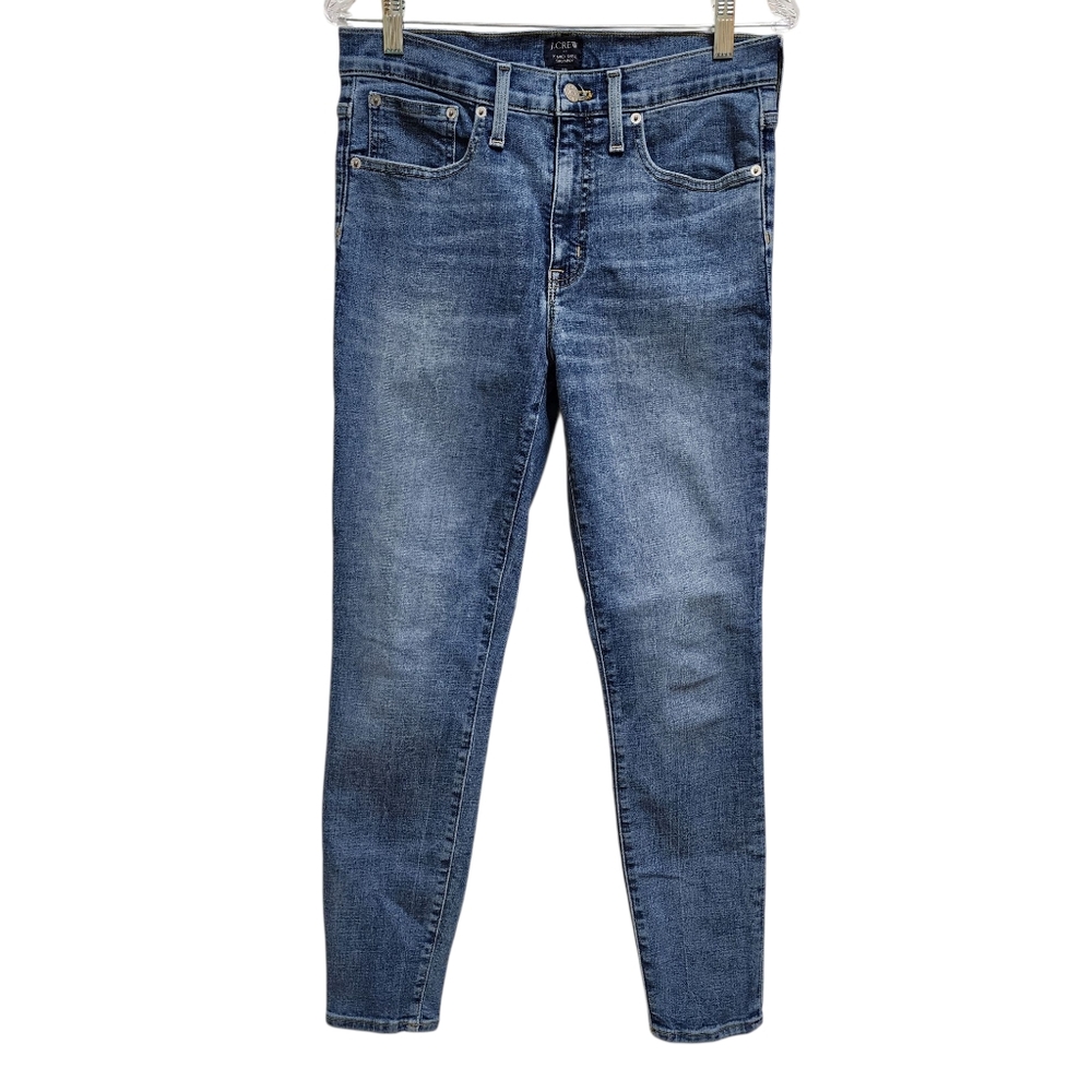 J Crew Jeans Womens 29 Blue Stretch Denim Mid Rise Skinny Med Wash Distressed